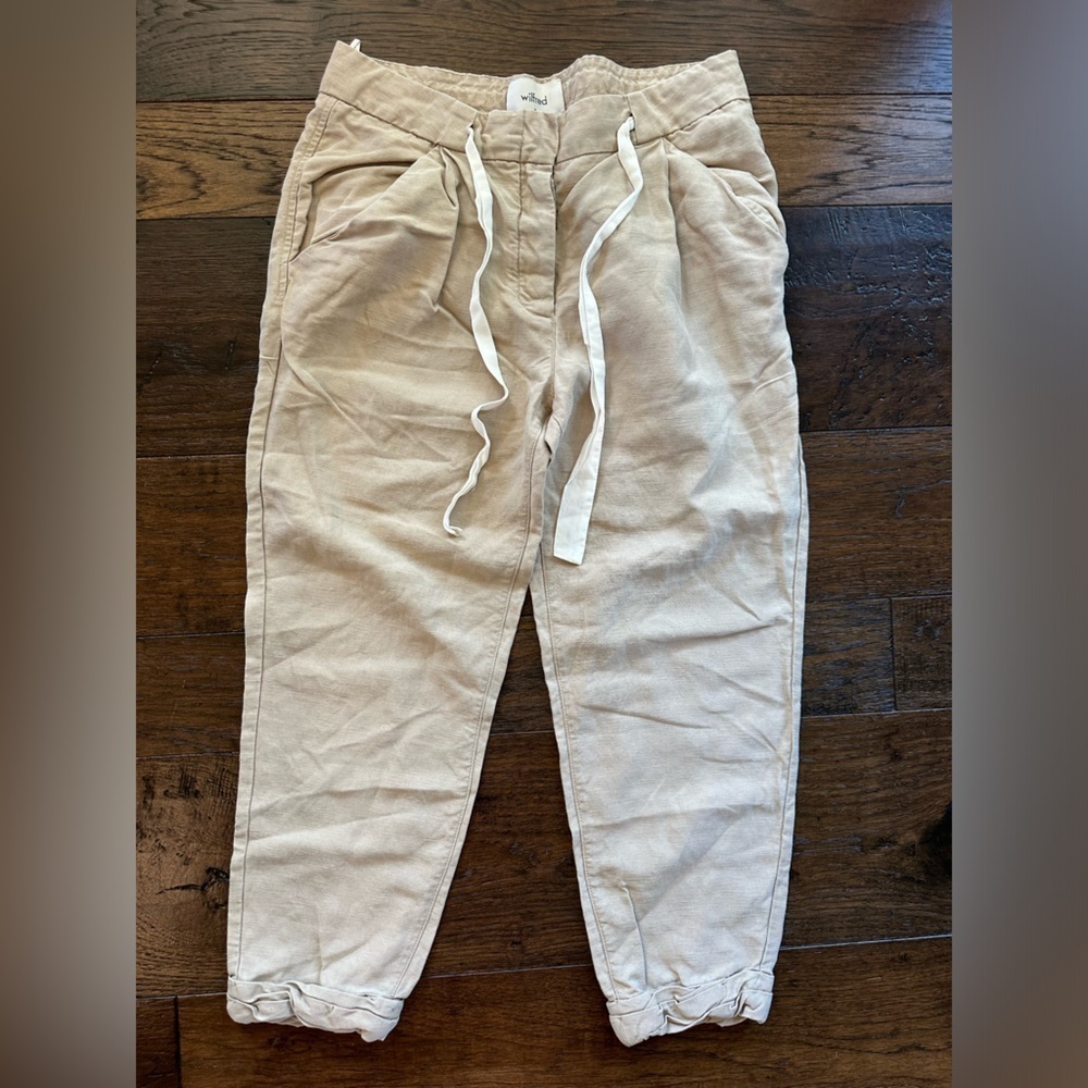 Wilfred Khaki Linen Roll Bottom Pants- size 4